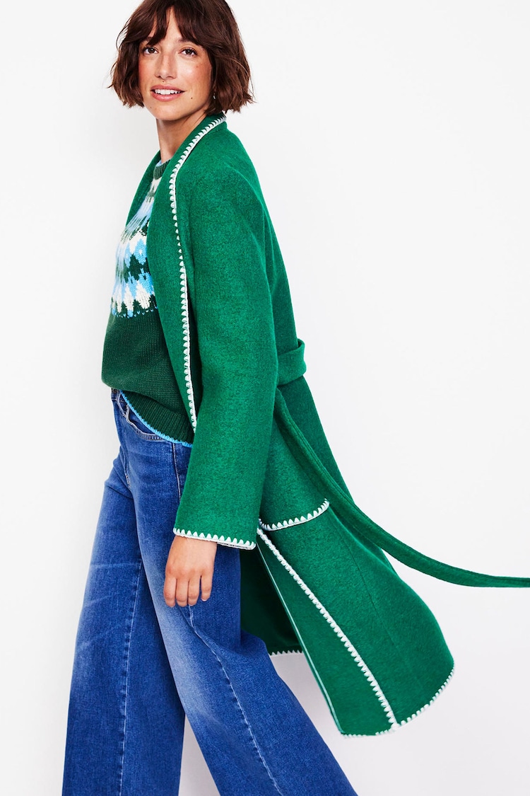 Boden Green Blanket Stitch Wrap Coat - Image 1 of 6