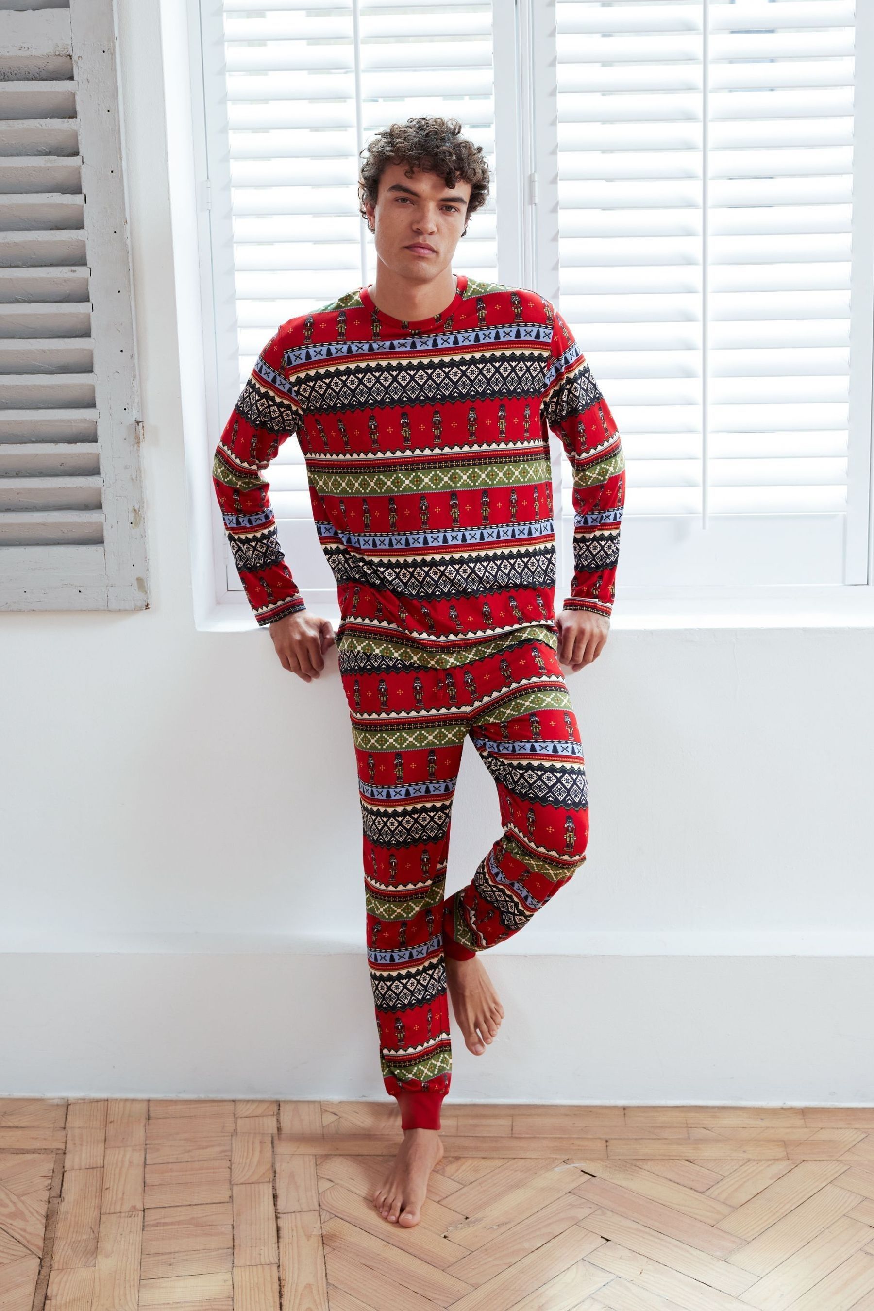 Buy Chelsea Peers Red Christmas Nutcracker Fair Isle Print Long Pyjamas Set from Next Canada