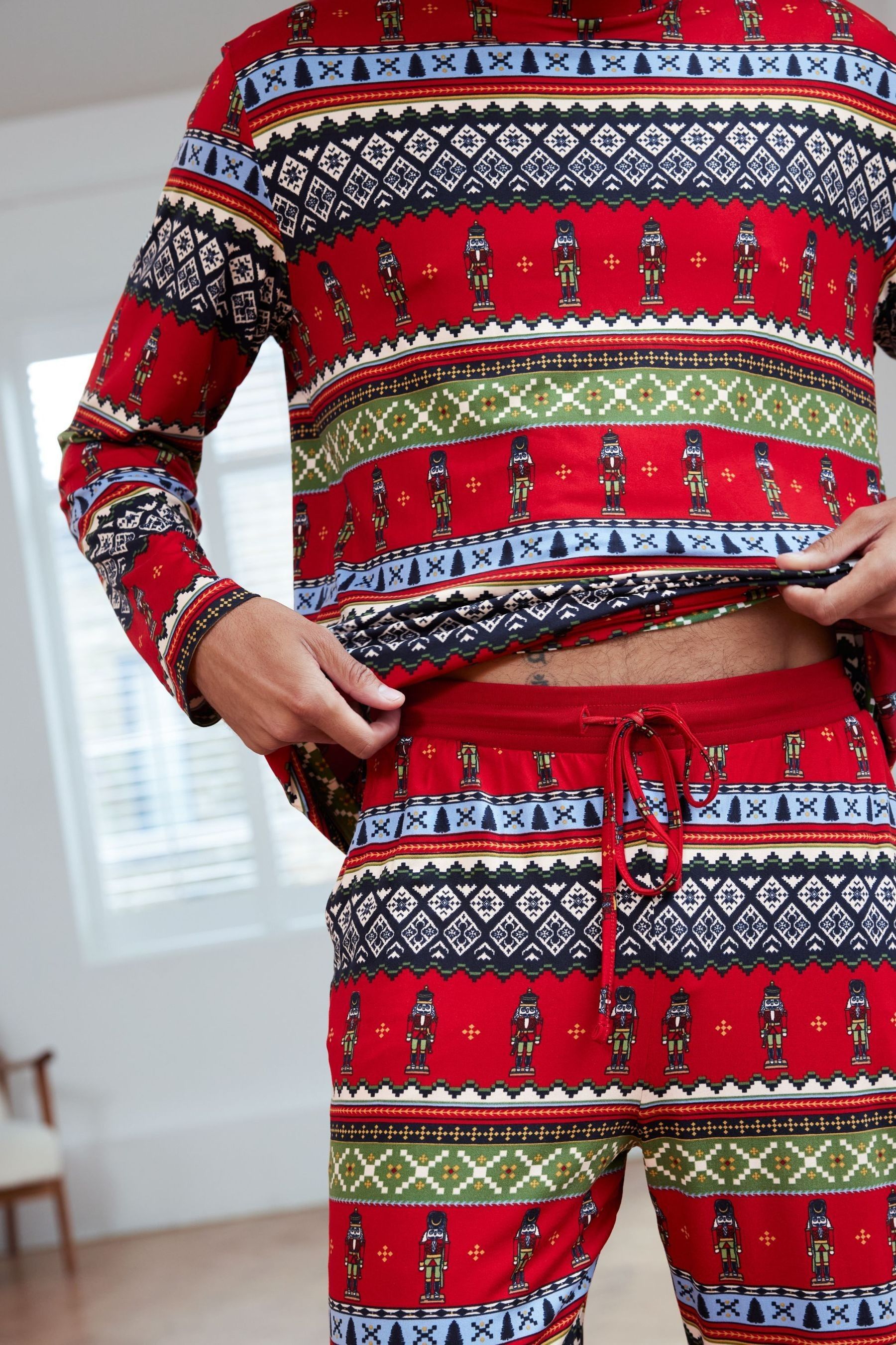 Buy Chelsea Peers Red Christmas Nutcracker Fair Isle Print Long Pyjamas Set from Next Canada