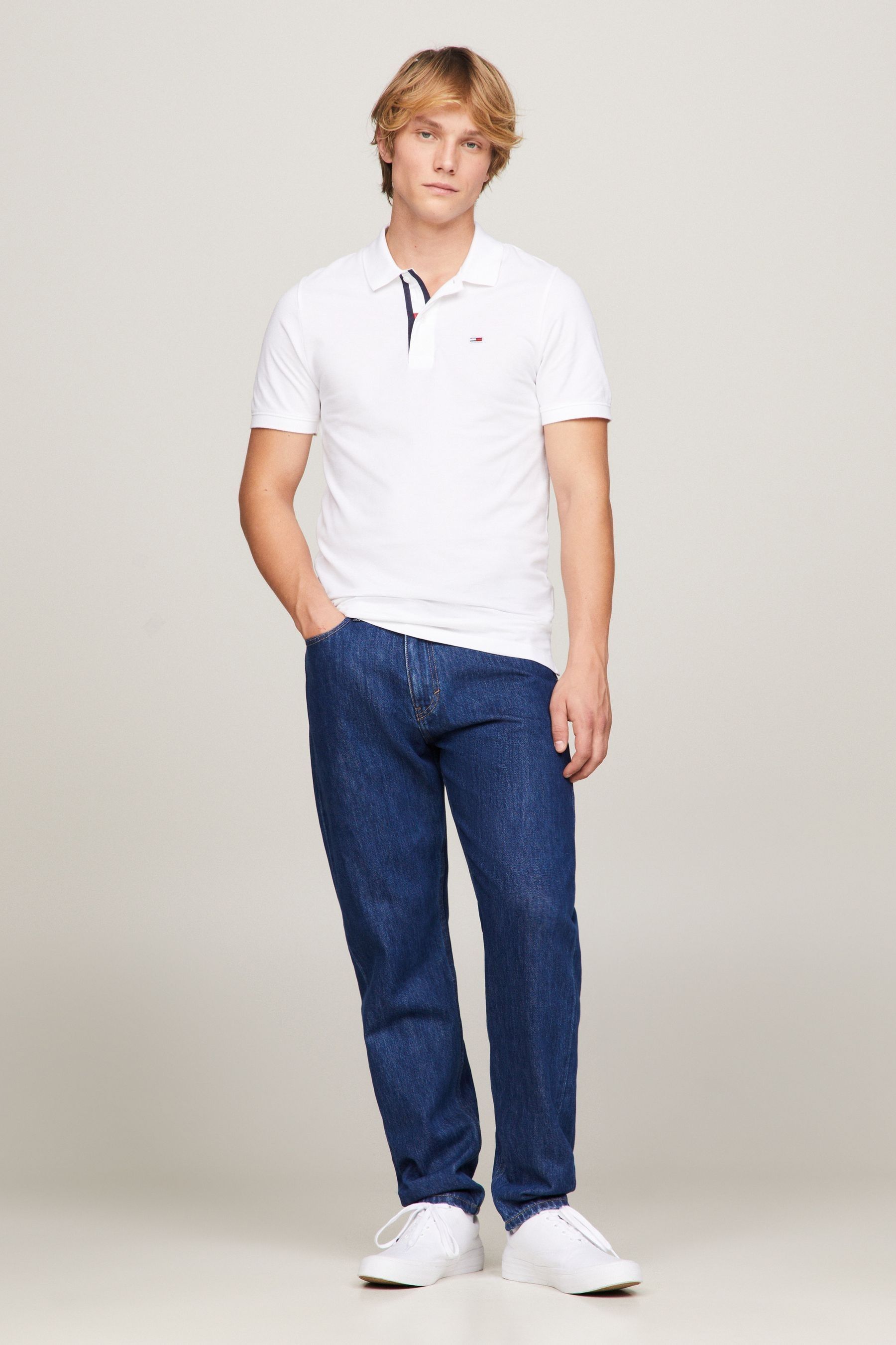Buy Tommy Jeans White 100 Cotton Slim Placket Polo Shirt from Next Malta