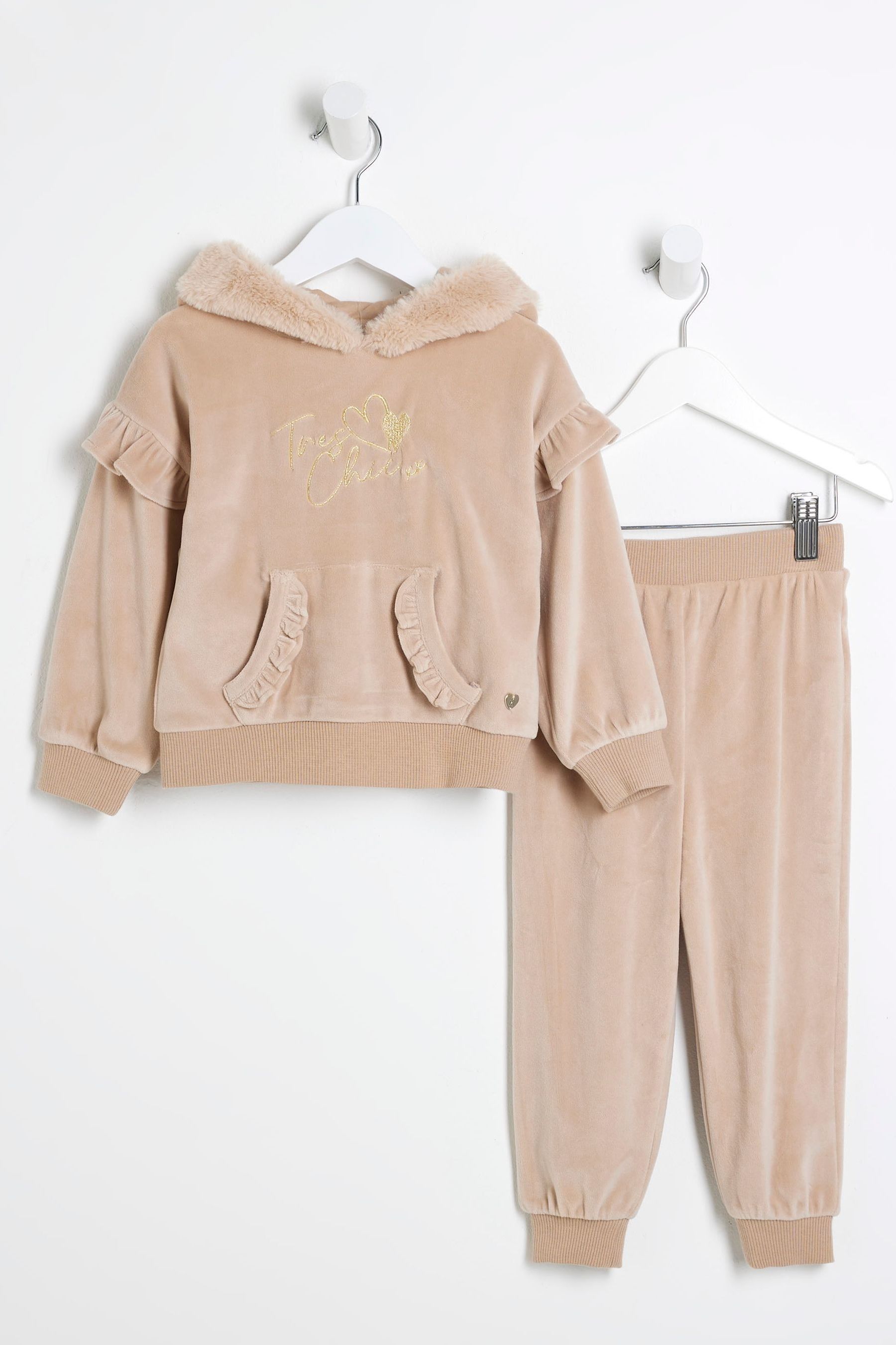Buy River Island Brown River Island Girls Velour Faux Fur Trim Hoodie Set from Next Luxembourg