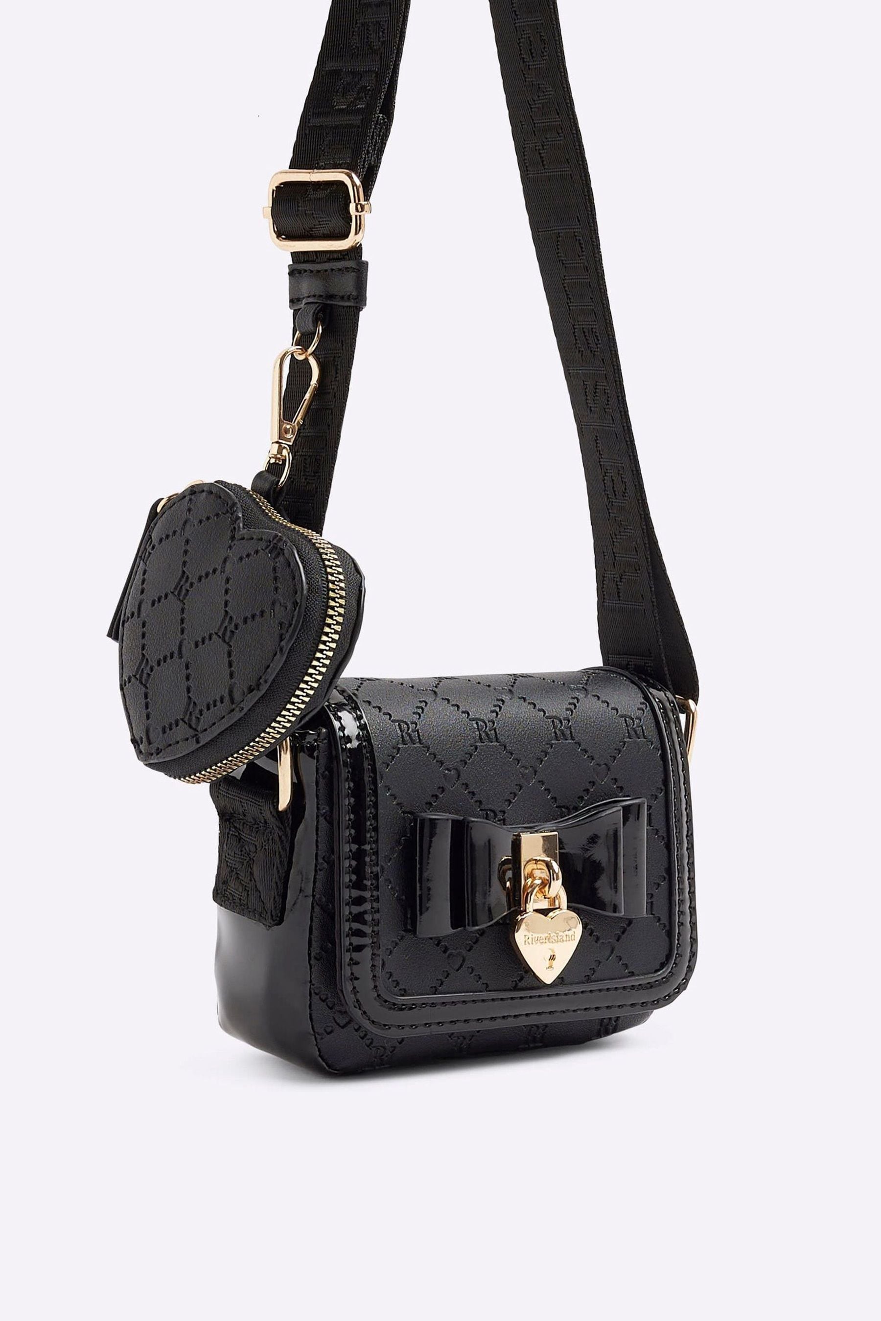 River Island Black Girls Faux Leather Bow Xbody Bag