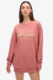 Superdry Pink Luxe Metallic Logo Sweat Dress - Image 1 of 3