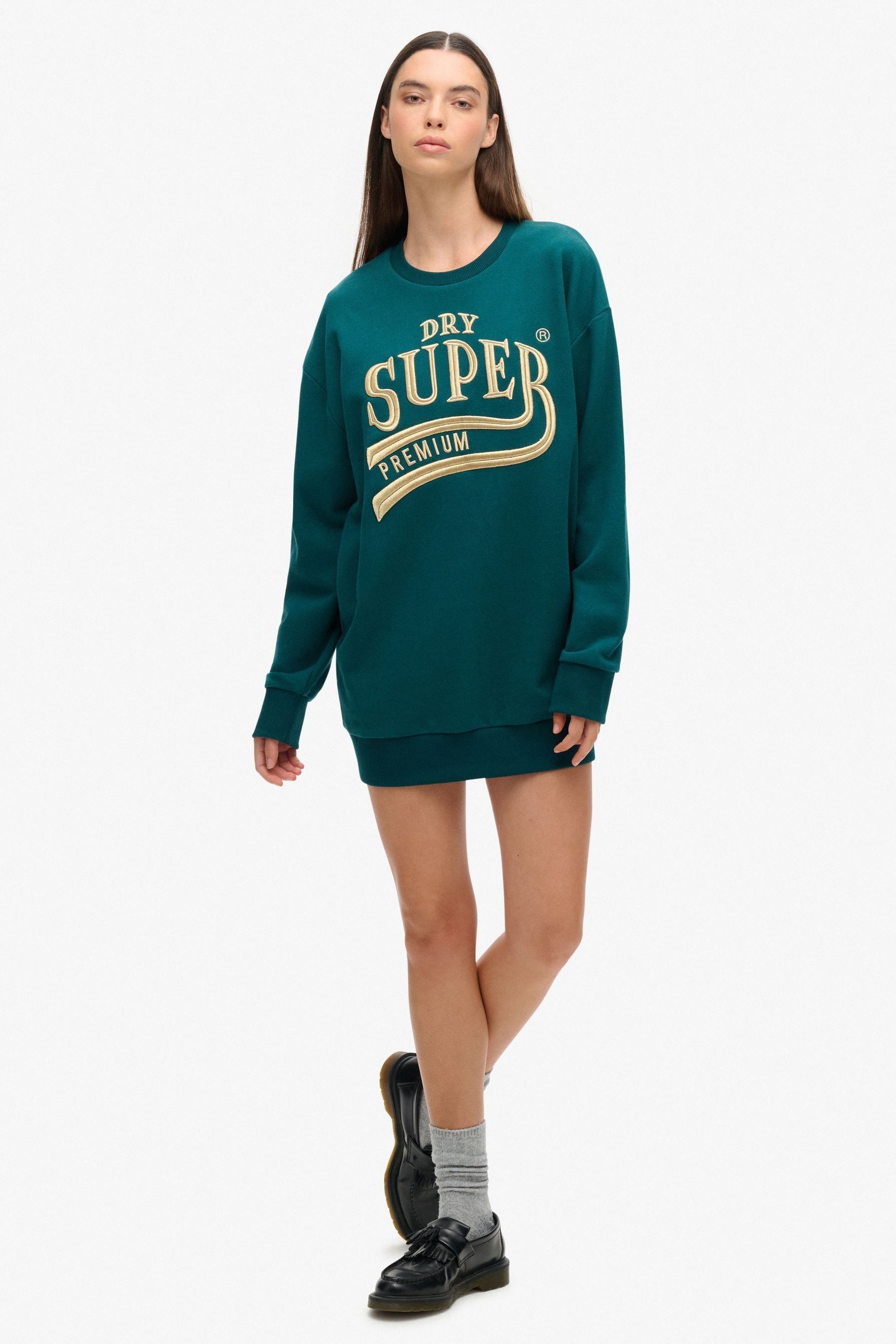 Buy Superdry Green Luxe Metallic Logo 100 Cotton Sweat Dress from Next Luxembourg