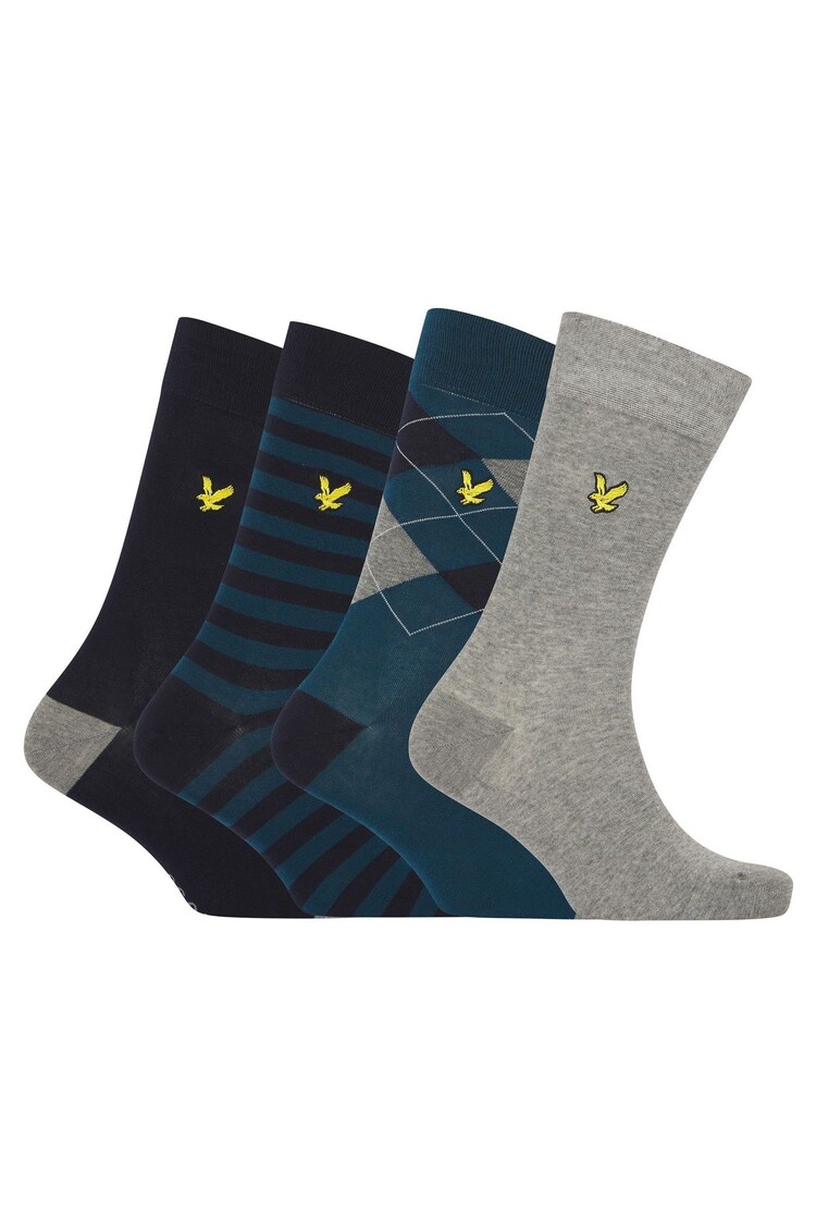 Lyle & Scott Blue Abraham Socks Gift Box 4 Pack - Image 1 of 6