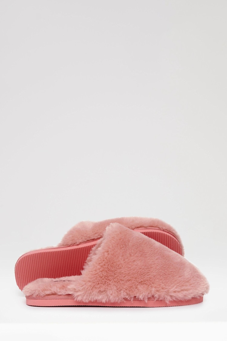 Threadbare Pink Faux Fur Mule Slippers - Image 3 of 3