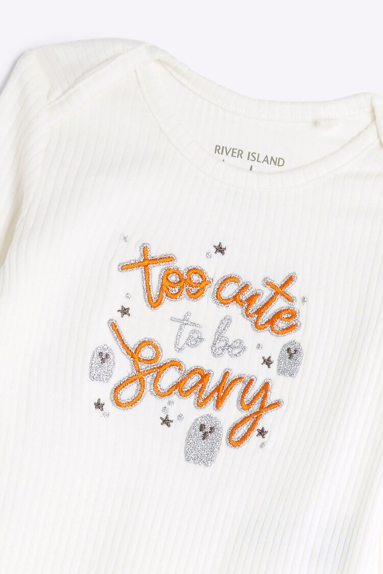 River Island Cream Unisex Too Cute Too Be Scary 100% Cotton Set - Image 2 of 3