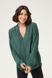 Kaffe Green Kaliv V-Notch Neck Pin Stripe Blouse - Image 1 of 5