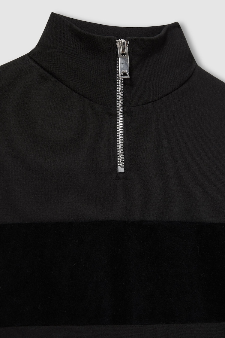 Reiss Black Selin Teen Slim Fit Half-Zip Funnel Neck Velour Sweatshirt - Image 4 of 4