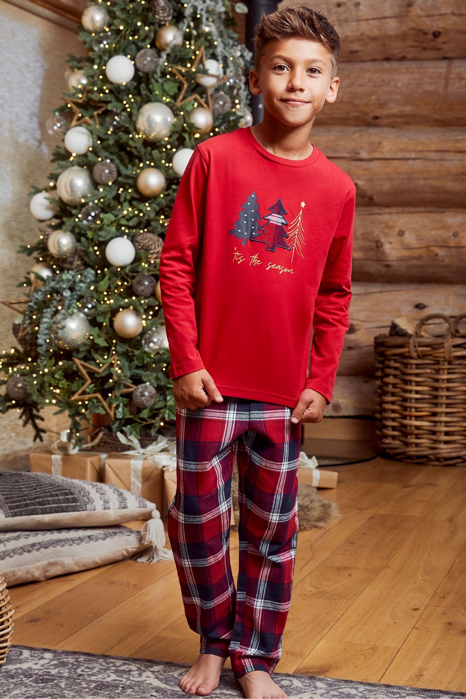 Buy Threadboys Red 100 Cotton Long Sleeve Check Christmas Pyjamas Set from the Next UK online shop