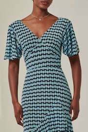 Jolie Moi Blue Geo Print Tiered Maxi Dress - Image 3 of 6