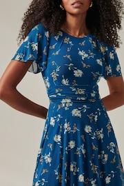 Jolie Moi Blue Harlie Floral Mesh Maxi Dress - Image 3 of 6