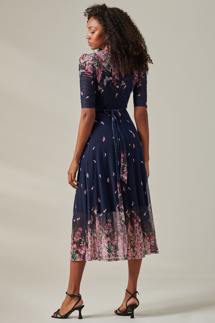 Jolie Moi Blue Stella Floral Print Wrap Mesh Maxi Dress - Image 2 of 5