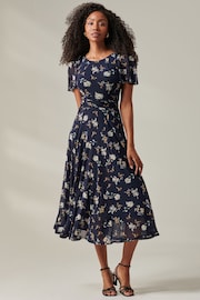 Jolie Moi Blue Harlie Floral Mesh Maxi Dress - Image 1 of 6