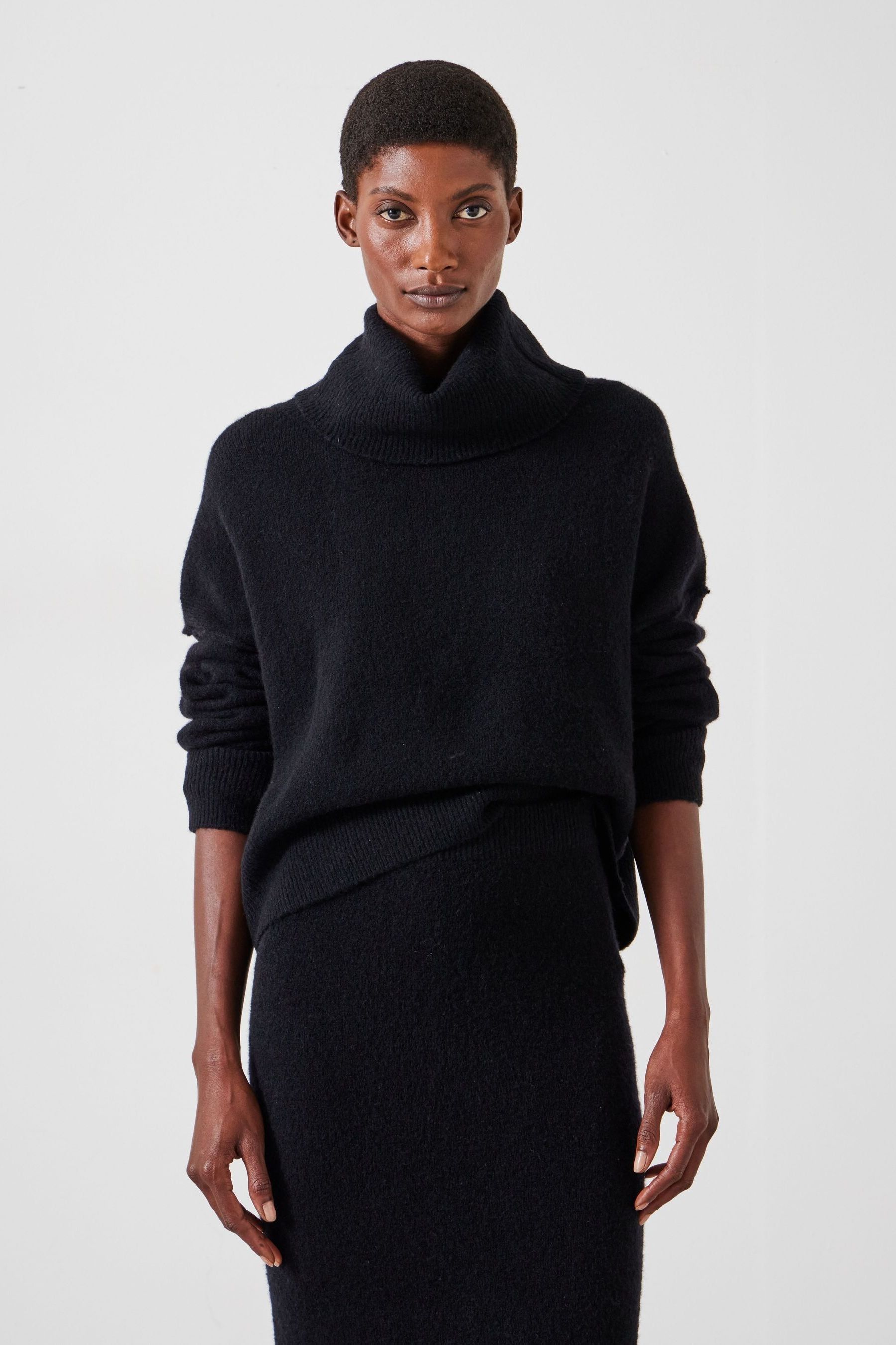 Black cropped high neck jumper online