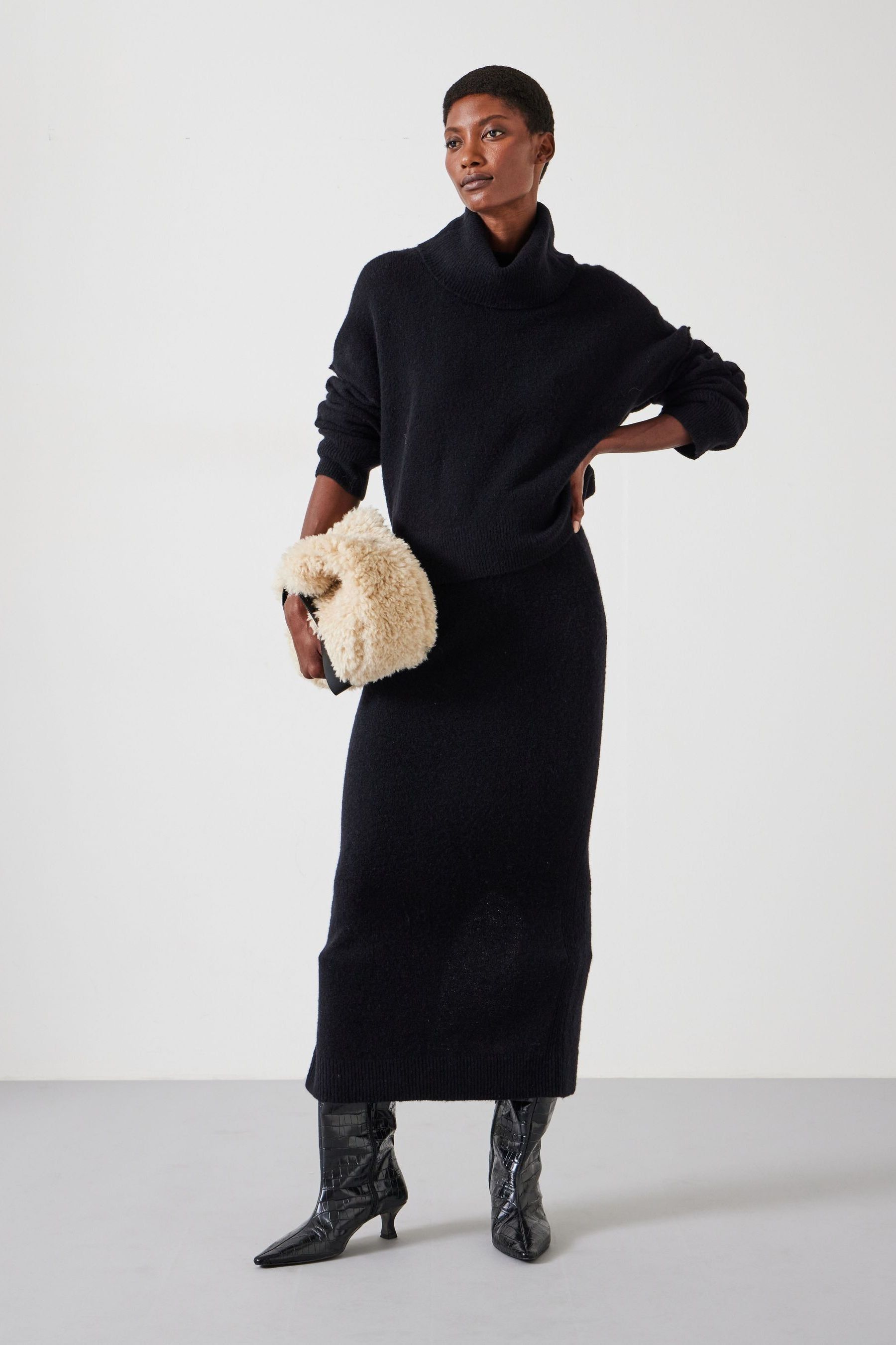 Buy Hush Black Meryll Crop Wool Blend Roll Neck Jumper from Next Canada