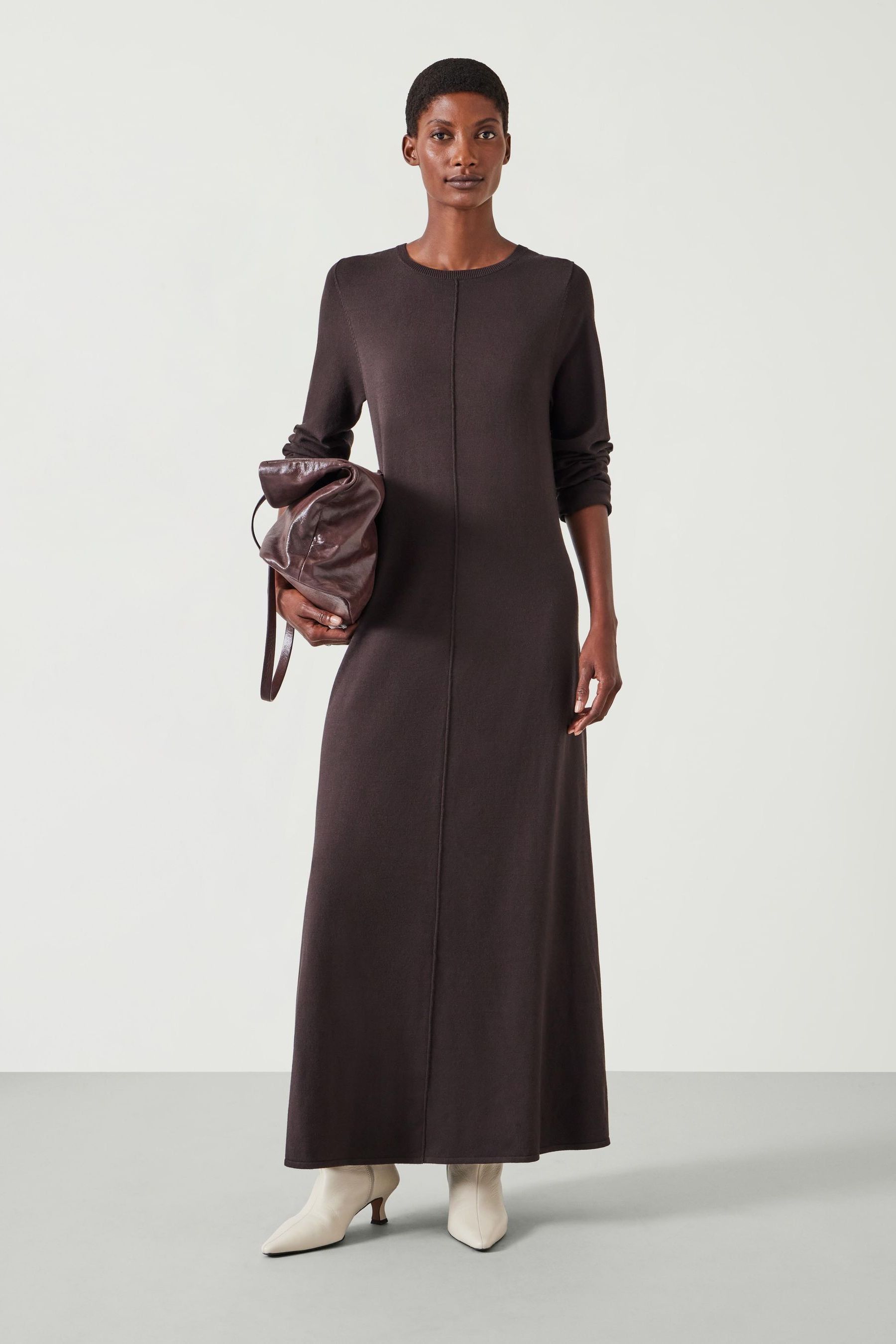 Buy Hush Brown Talen Long Sleeved Knitted Maxi Jumper Dress from the Next UK online shop