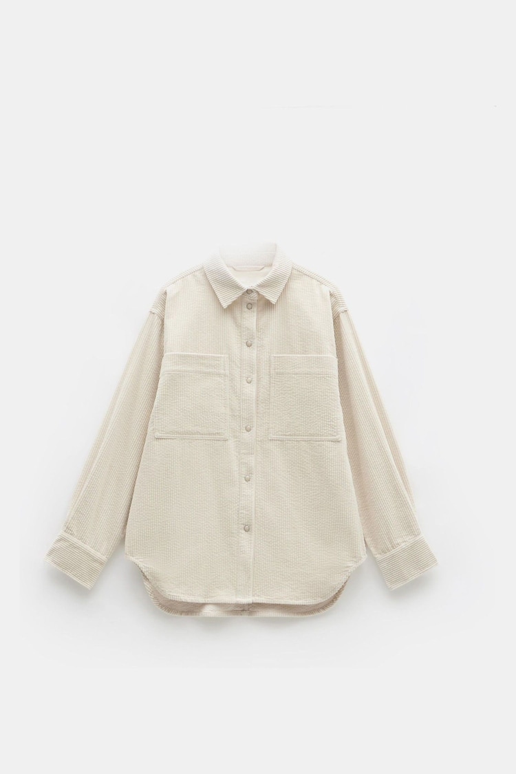 Hush Cream Oversized 100% Cotton Cleo Cord Shirt - Image 5 of 5