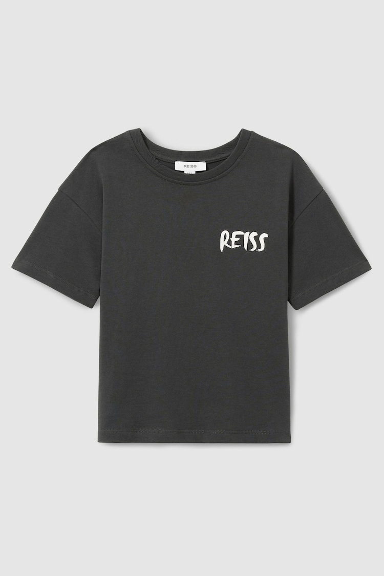 Reiss Washed Black Abbott 100% Cotton Logo-Print Crew-Neck T-Shirt - Image 2 of 4