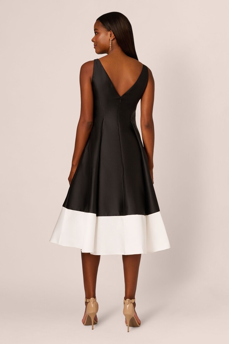 Adrianna Papell Two Toned Mikado Midi Black Dress - Image 2 of 7