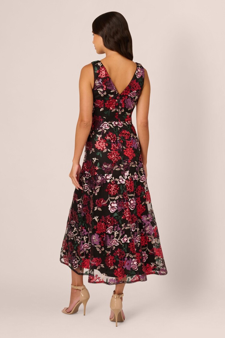 Adrianna Papell Floral Sequin Ankle Black Dress - Image 2 of 7