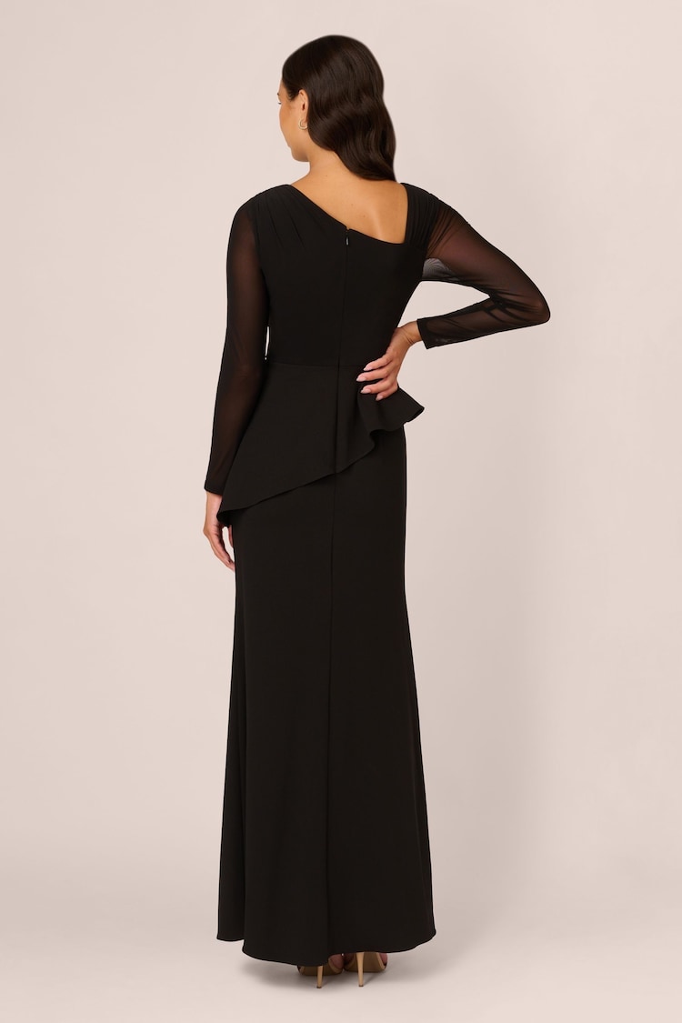 Adrianna Papell Knit Crepe Combo Mesh Black Gown - Image 2 of 7