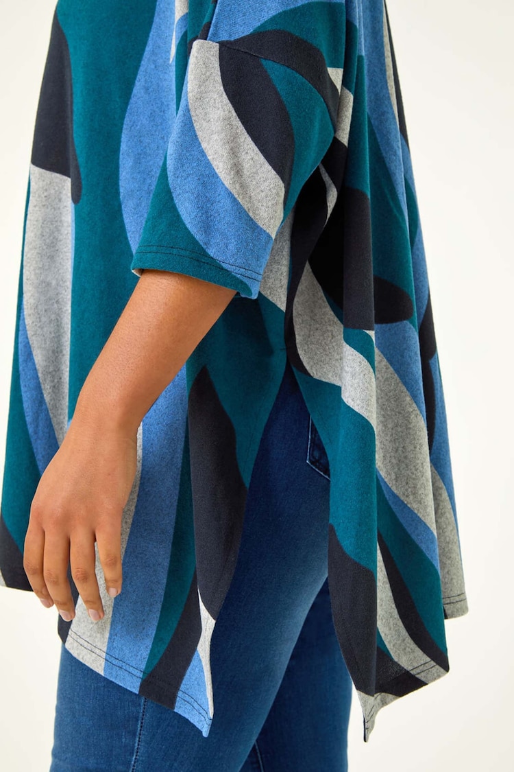 Roman Blue Curve Wave Print Roll Neck Top - Image 5 of 5