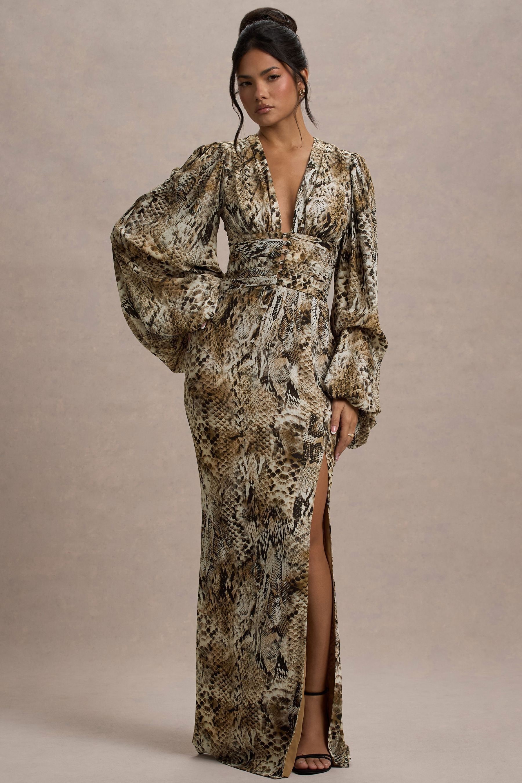Buy Club L London Snake Print Casarile V Neck Balloon Sleeve Maxi Dress from the Next UK online shop