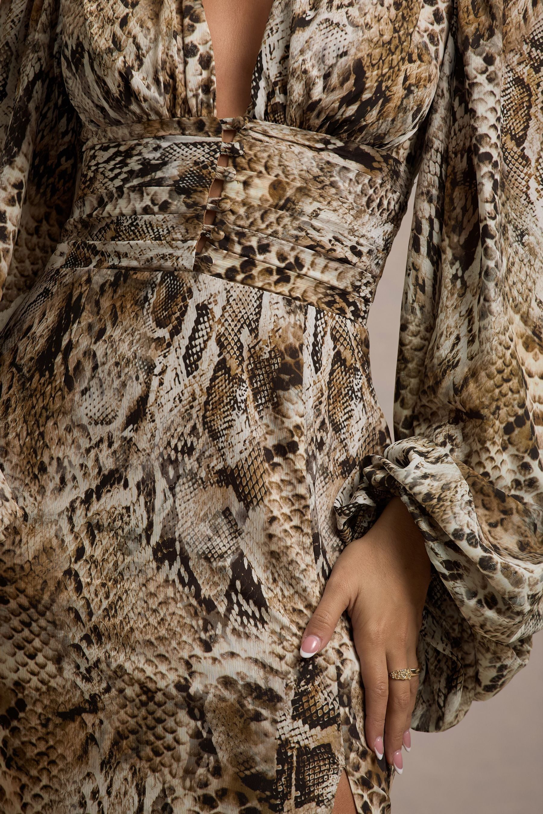 Snake print v neck dress on sale