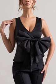 Club L London Black Adoration Satin Plunge-Neck Top With Bow - Image 5 of 5