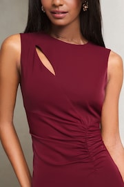 Lipsy Burgundy Red Sleeveless Ruched Front Asymmetrical Midi Dress - Image 3 of 4