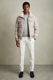 Reiss Grey Misty Faux-Fur Collar Puffer Jacket - Image 3 of 7