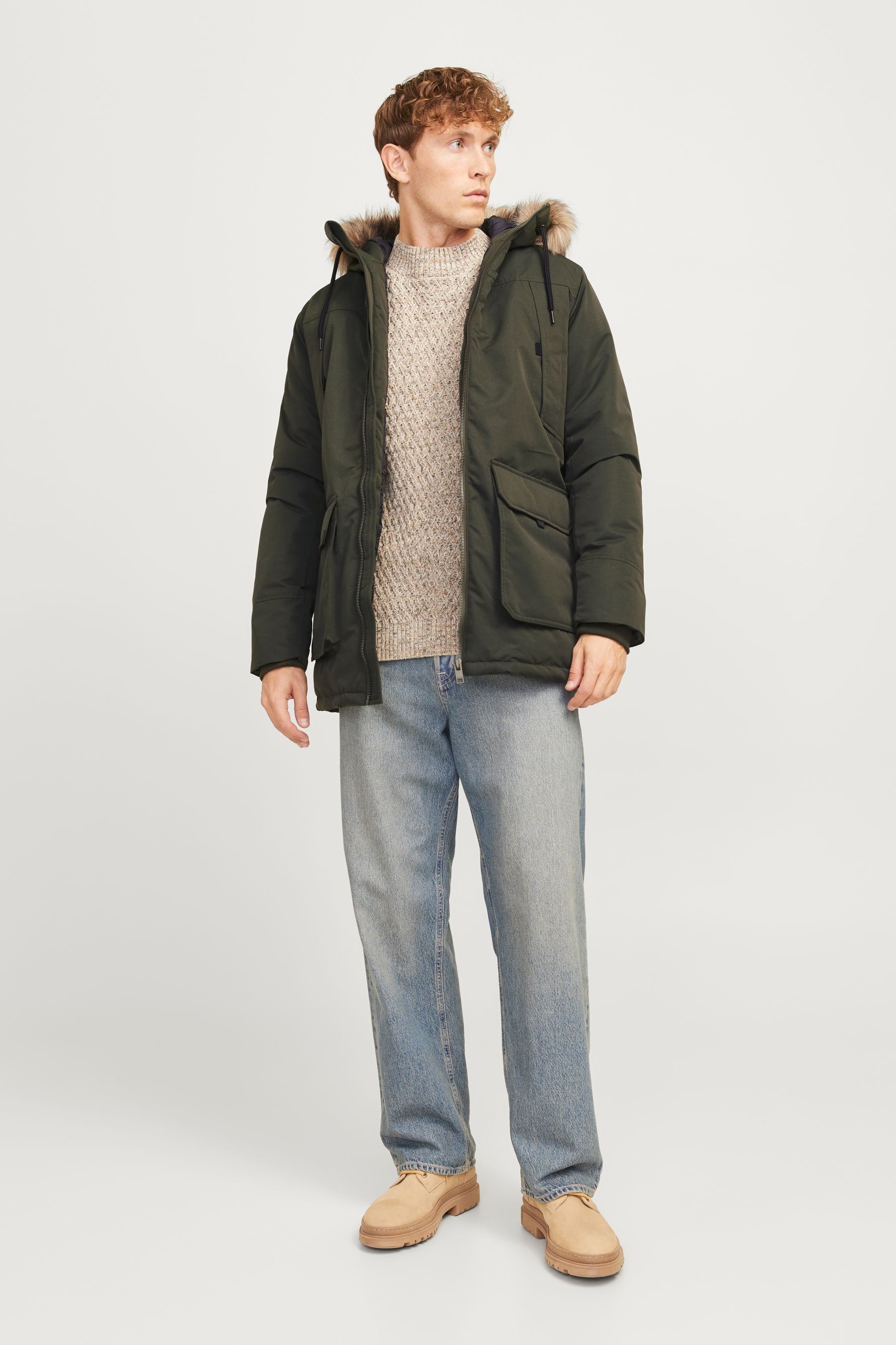 Buy JACK JONES Green Parka Coat With Faux Fur Jackets from Next Malta