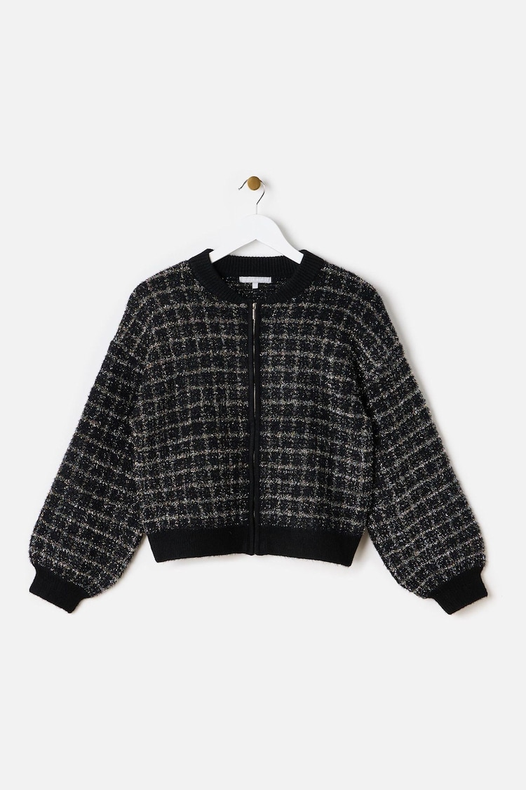 Oliver Bonas Black Sparkly Checked Bomber Jacket - Image 1 of 7