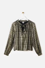 Oliver Bonas Gold Metallic Tie Neck Blouse - Image 3 of 8