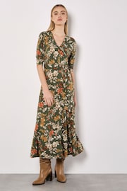 Apricot Green Colourful Leaves and Blooms Dress - Image 1 of 4