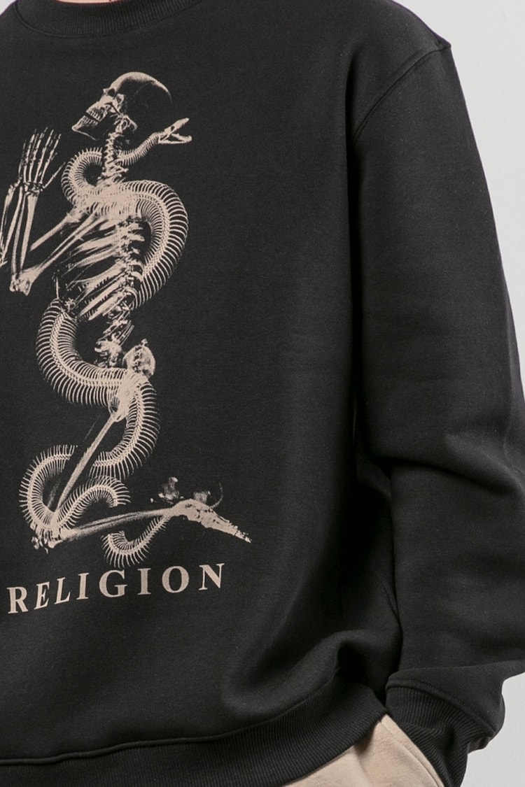 Religion Black 100% Cotton Xray Skel N Snake Sweater - Image 4 of 4