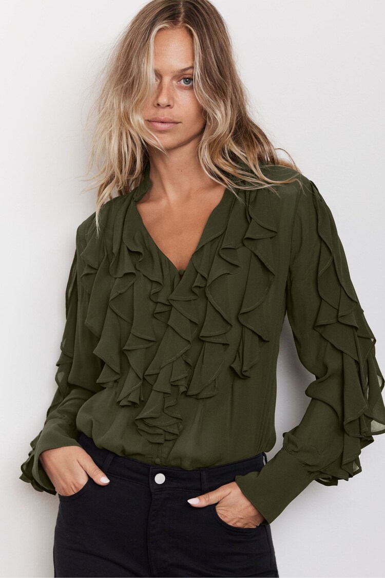 Buy Mint Velvet Green Extreme Ruffle Blouse from the Next UK online shop