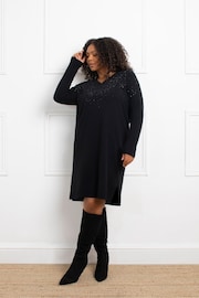 Live Unlimited Black Stud V-Neck Jumper Dress - Image 1 of 5