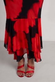 Live Unlimited Red Petite Floral Ruffle Shoulder Maxi Dress - Image 6 of 8