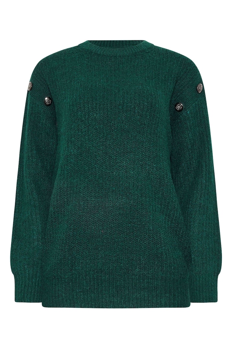 Long Tall Sally Green Button Shoulder Cable Jumper - Image 5 of 5