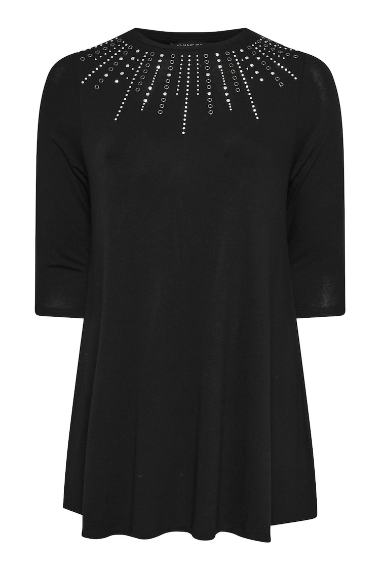 Evans 3/4 Sleeve Embellished Cut And Sew Black Top - Image 5 of 5