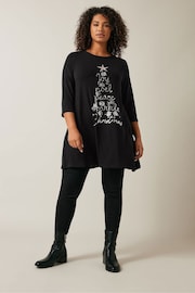 Evans 3/4 Sleeve Chrsitmas Embellished Cut And Sew Black Top - Image 2 of 5