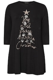 Evans 3/4 Sleeve Chrsitmas Embellished Cut And Sew Black Top - Image 5 of 5