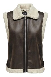 ONLY Brown Teddy Lined Aviator Gilet - Image 5 of 6