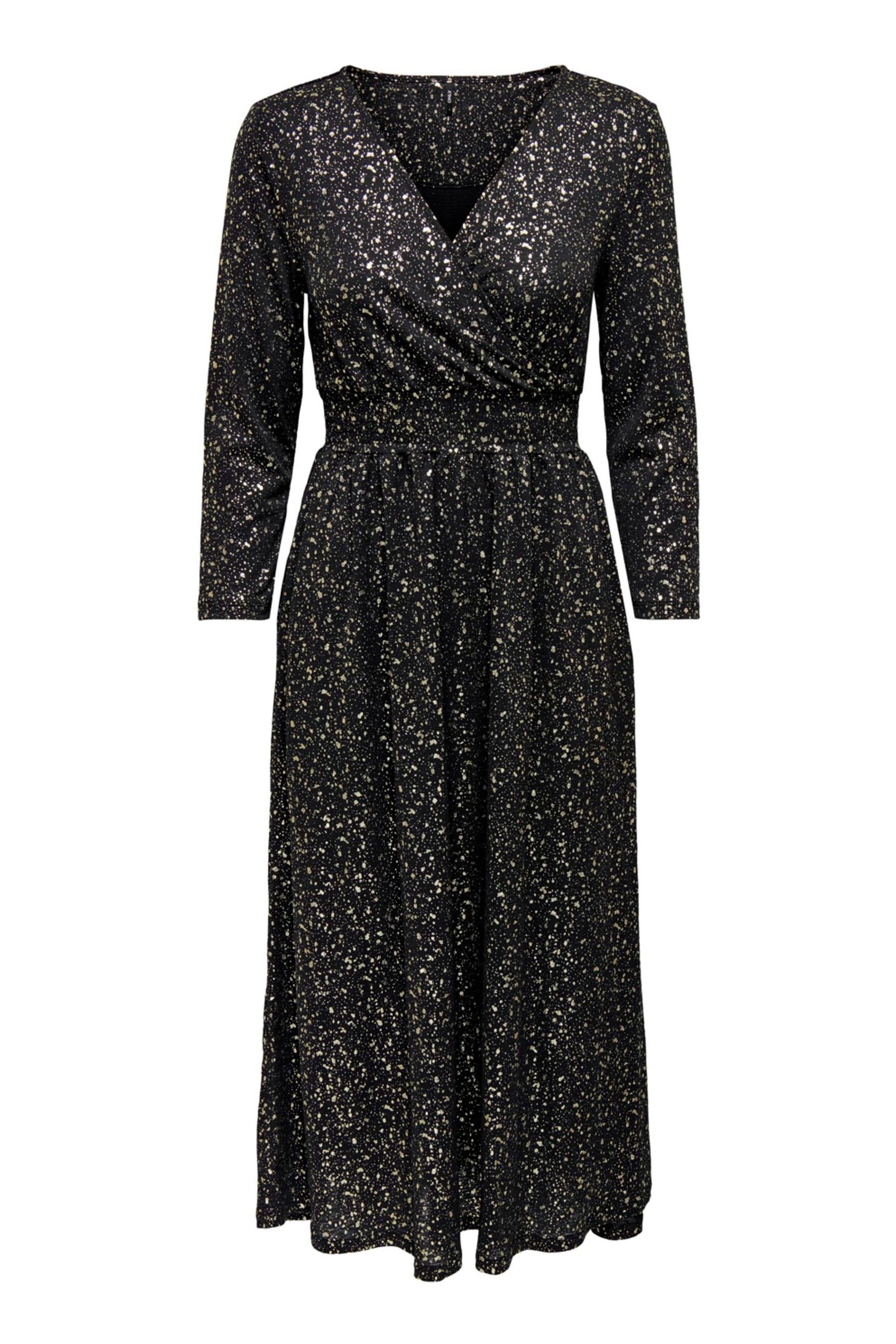 ONLY Black Metallic Spot Wrap Midi Dress