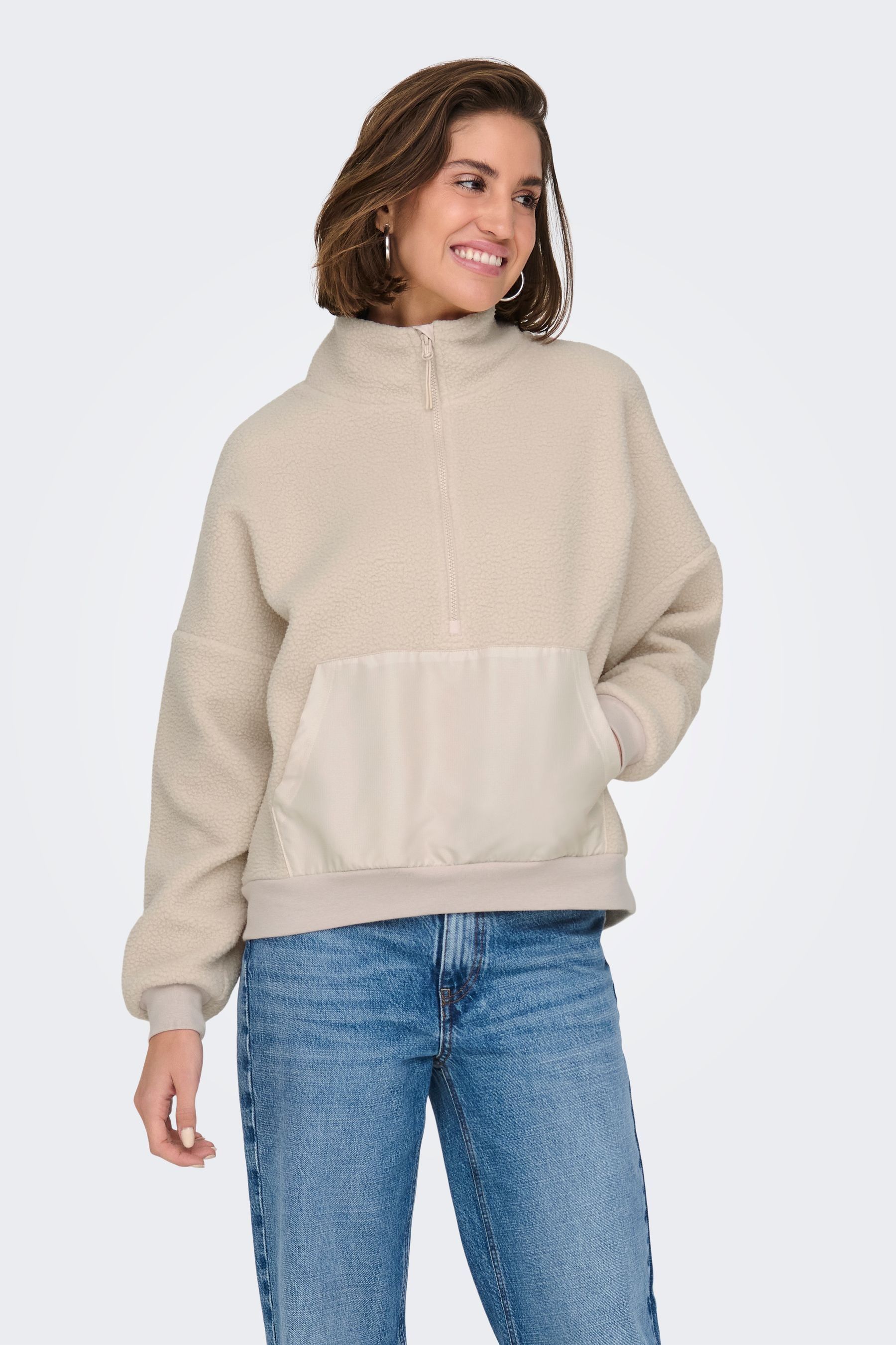 Half zip teddy sweatshirt cheap