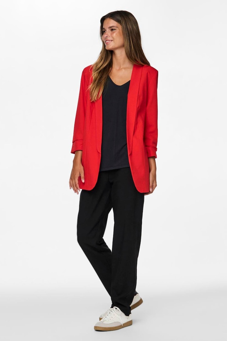 PIECES Red Ruched Sleeve Blazer - Image 1 of 3