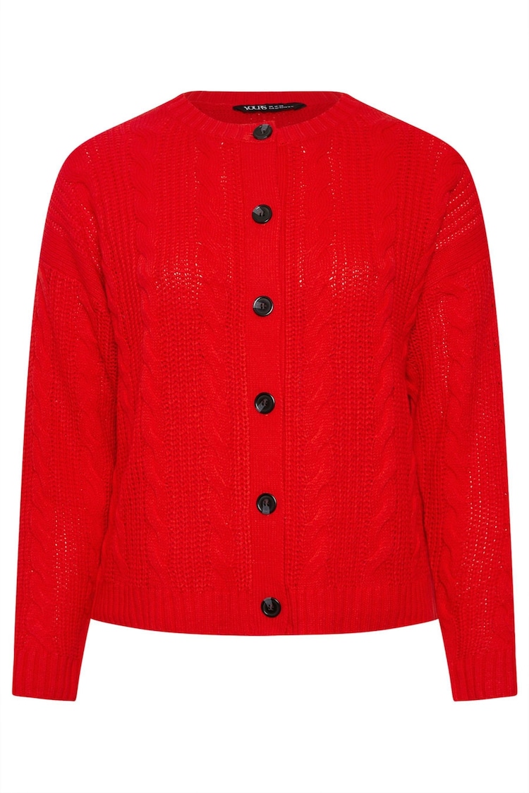 Yours Curve Red Cropped Cable Cardigan - Image 6 of 6