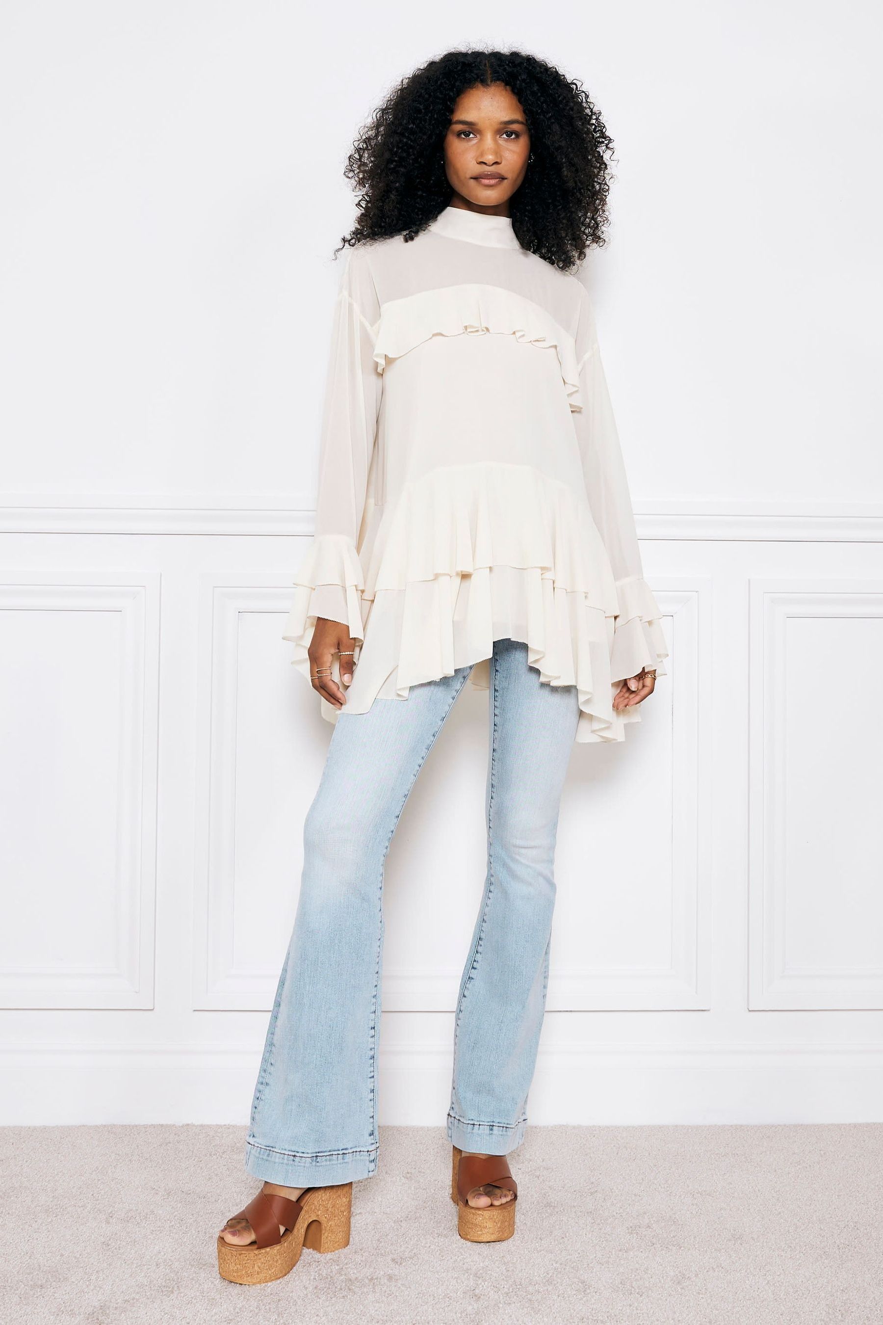 Buy River Island Blue High Rise Tummy Hold Flared Jeans from Next Ireland